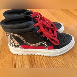- Jessica Simpson Black Red & Snake Print Jaxie High Top Oxford Sneakers
